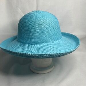 Wallaroo Hat Co Victoria Straw Paper Sun Cap Baby Blue Adult OSFM Adjustable Tie